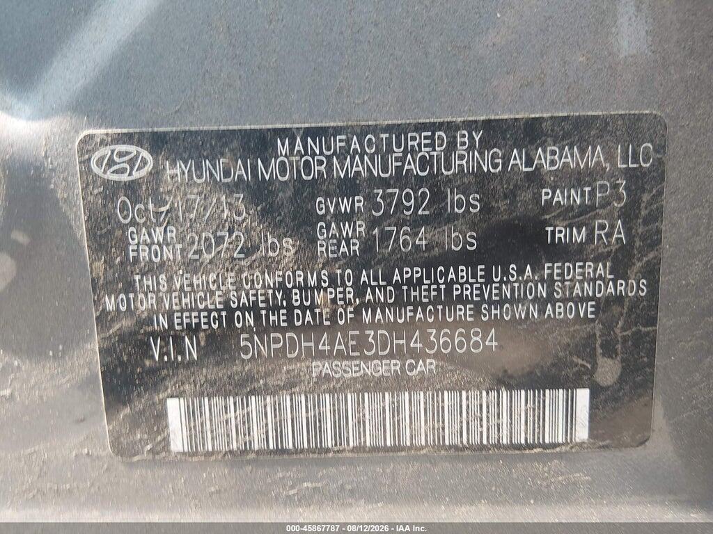 5NPDH4AE3DH436684 2013 HYUNDAI ELANTRA photo no. 9