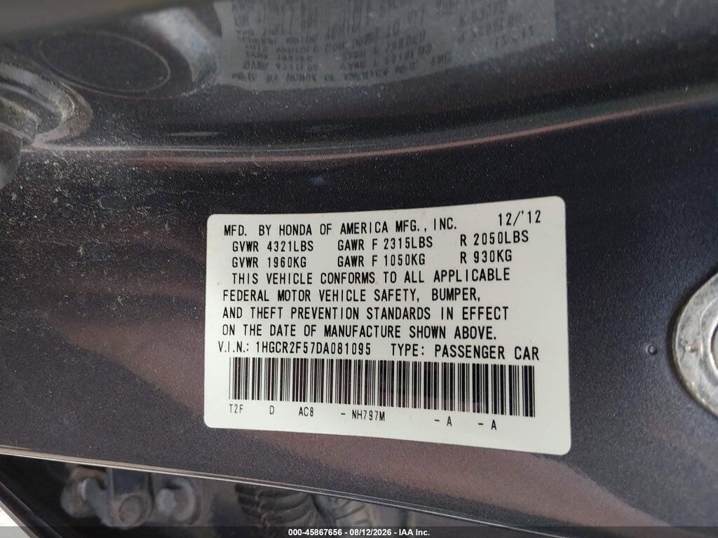1HGCR2F57DA081095 2013 HONDA ACCORD photo no. 9