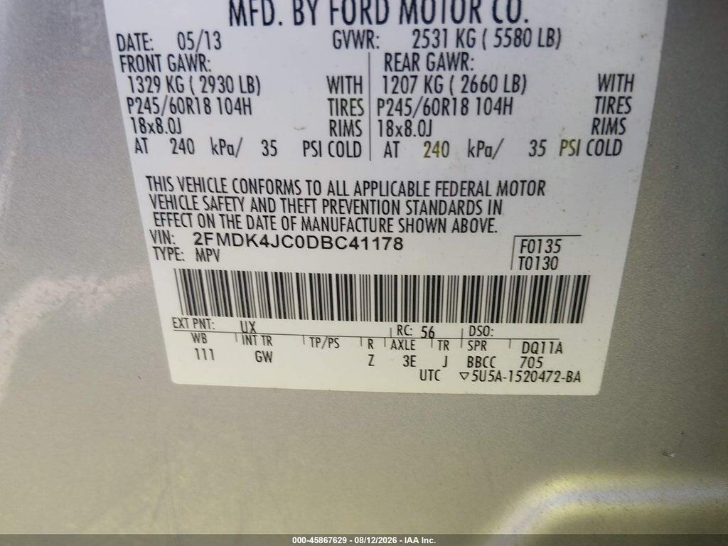 2FMDK4JC0DBC41178 2013 FORD EDGE photo no. 9