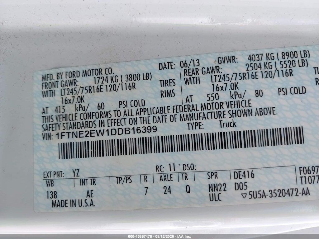 1FTNE2EW1DDB16399 2013 FORD E-250 photo no. 9
