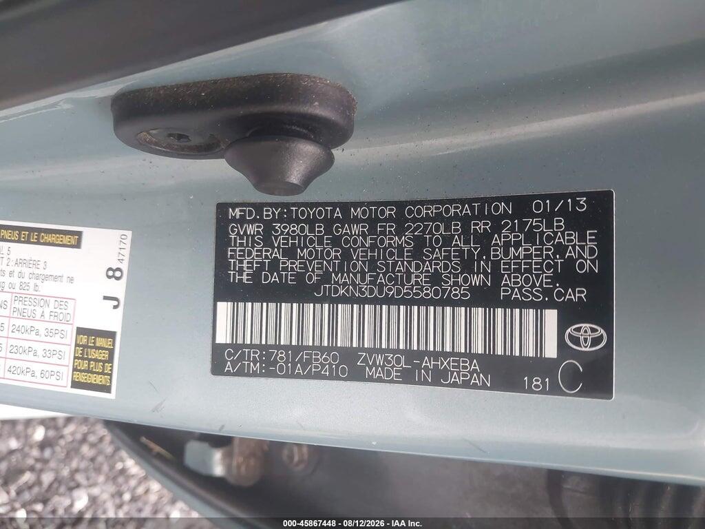 JTDKN3DU9D5580785 2013 TOYOTA PRIUS photo no. 9