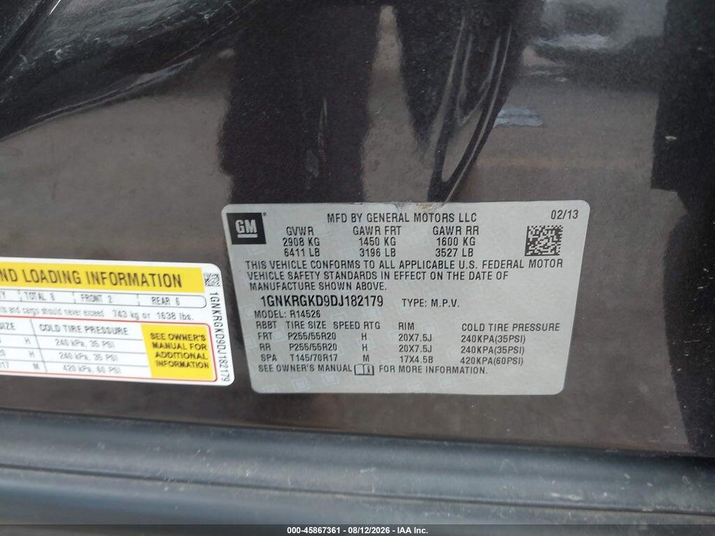 1GNKRGKD9DJ182179 2013 CHEVROLET TRAVERSE photo no. 9