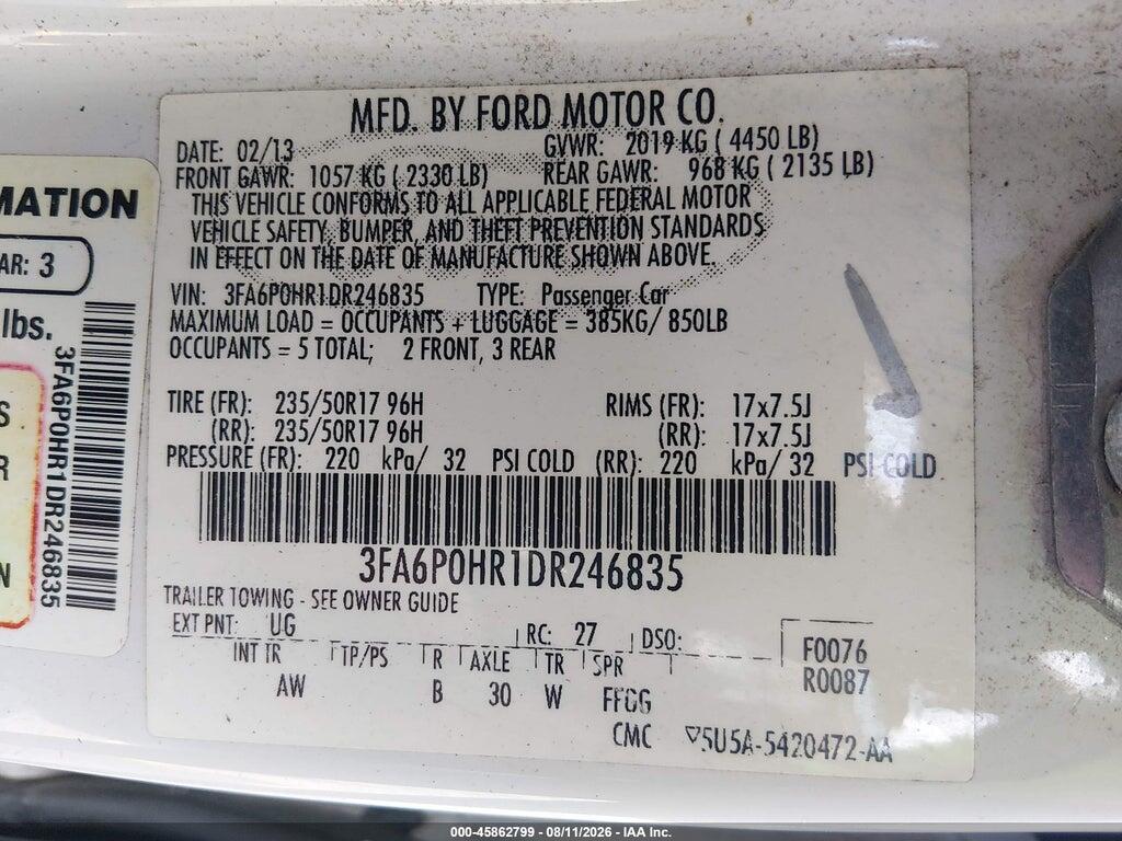 3FA6P0HR1DR246835 2013 FORD FUSION photo no. 9