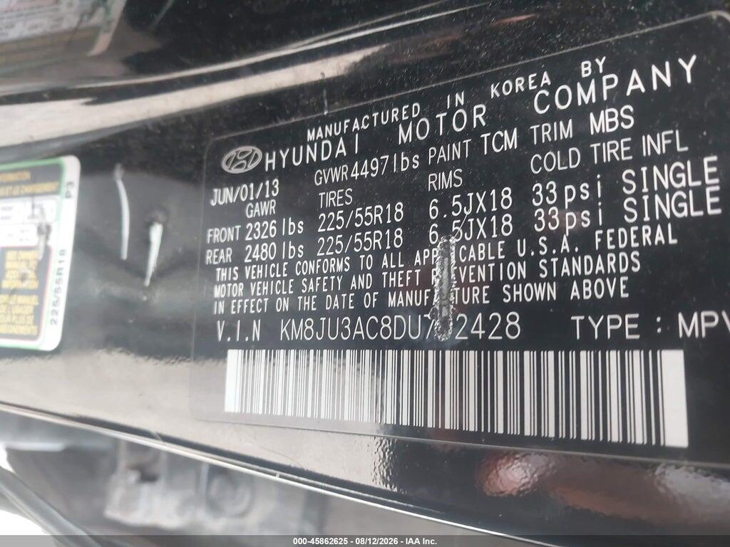 KM8JU3AC8DU752428 2013 HYUNDAI TUCSON photo no. 9