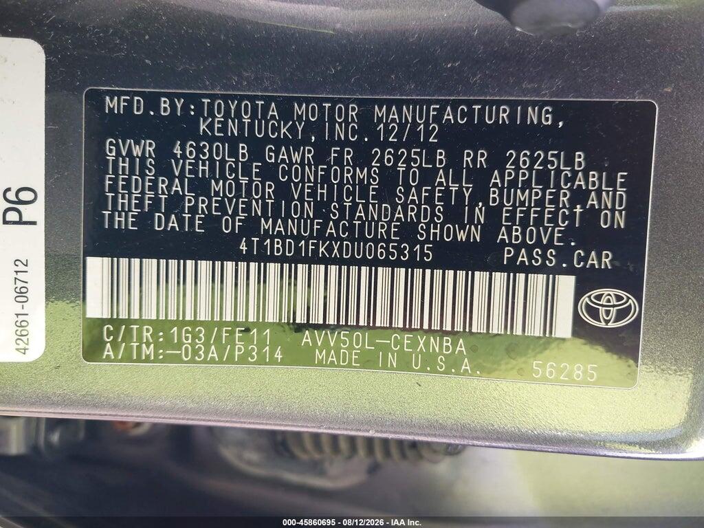 4T1BD1FKXDU065315 2013 TOYOTA CAMRY HYBRID photo no. 9