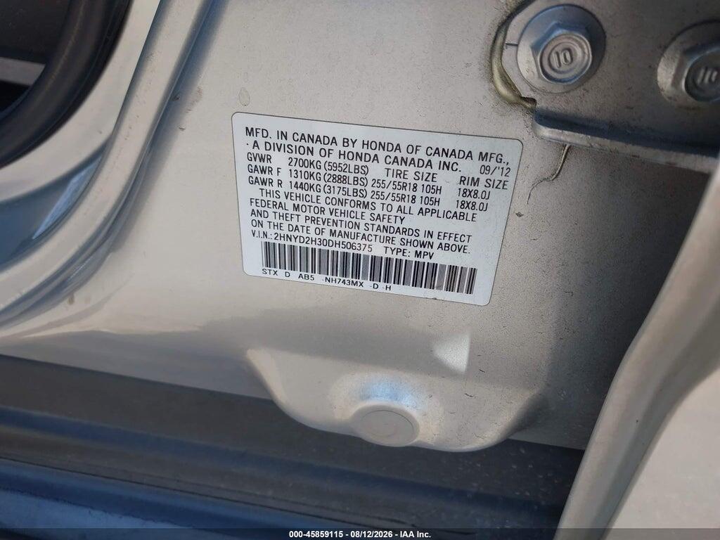 2HNYD2H30DH506375 2013 ACURA MDX photo no. 9
