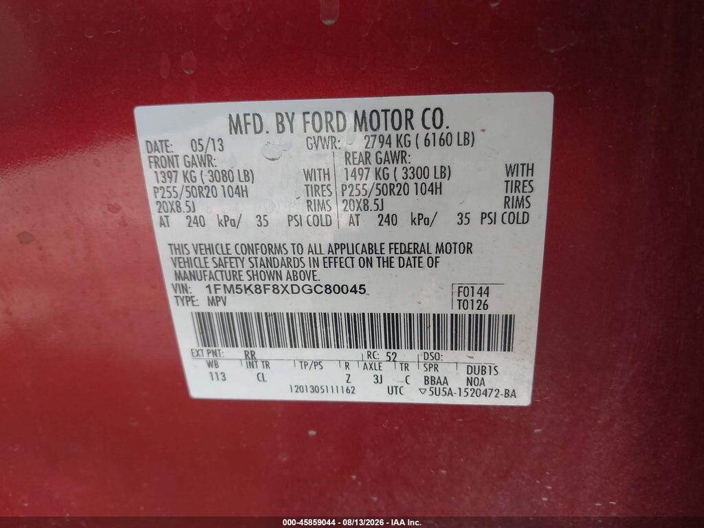 1FM5K8F8XDGC80045 2013 FORD EXPLORER photo no. 9