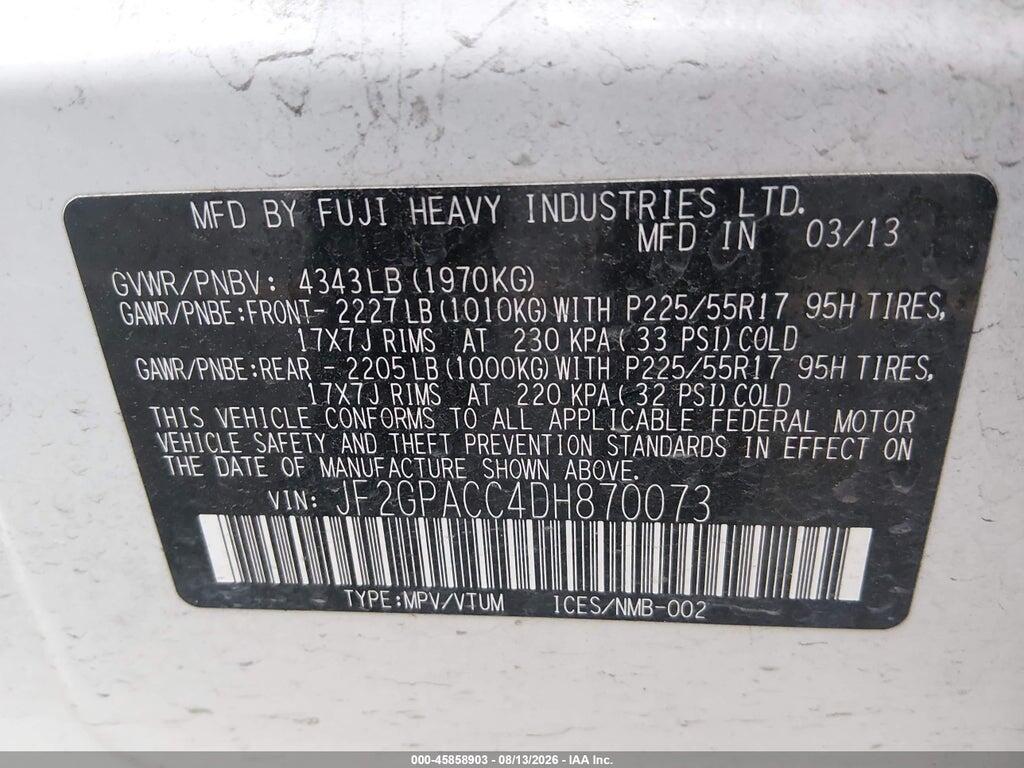 JF2GPACC4DH870073 2013 SUBARU XV CROSSTREK photo no. 9