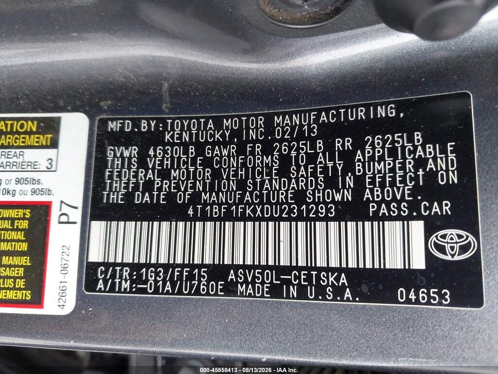 4T1BF1FKXDU231293 2013 TOYOTA CAMRY photo no. 9