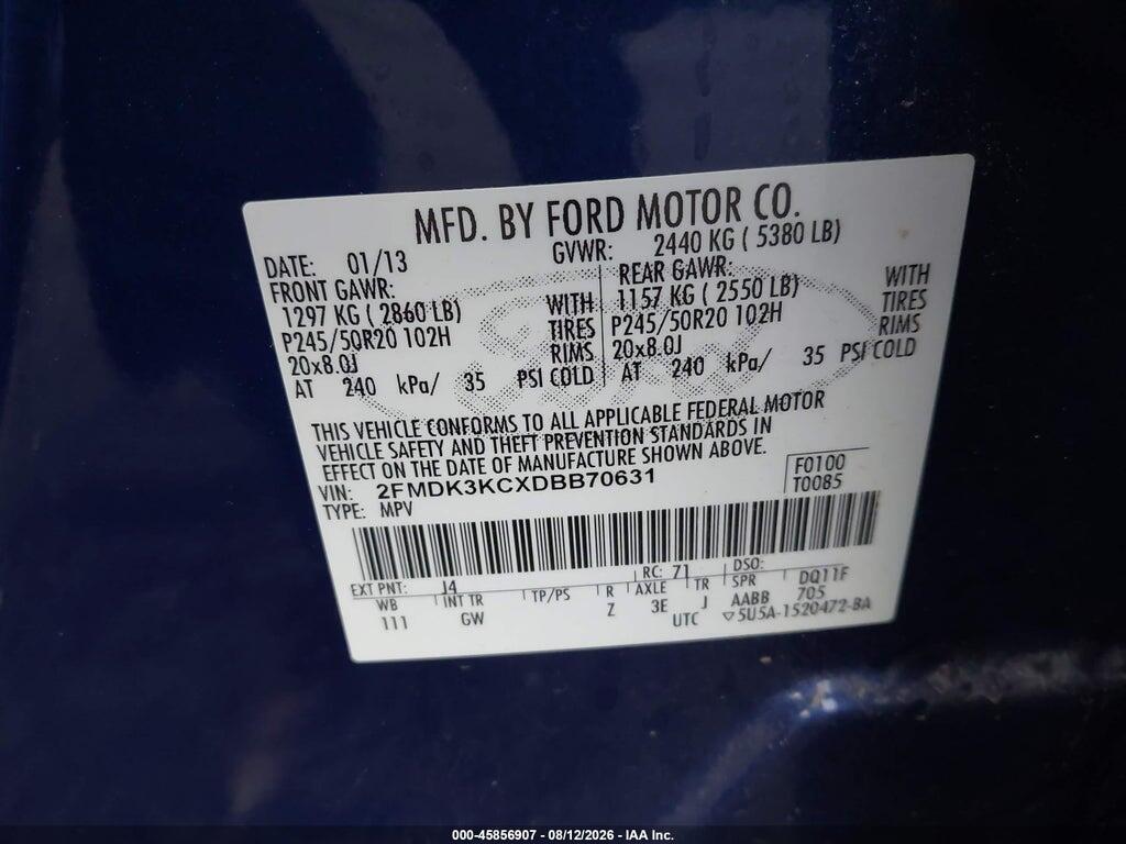 2FMDK3KCXDBB70631 2013 FORD EDGE photo no. 9