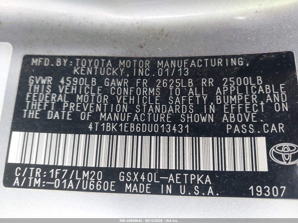 4T1BK1EB6DU013431 2013 TOYOTA AVALON photo no. 9