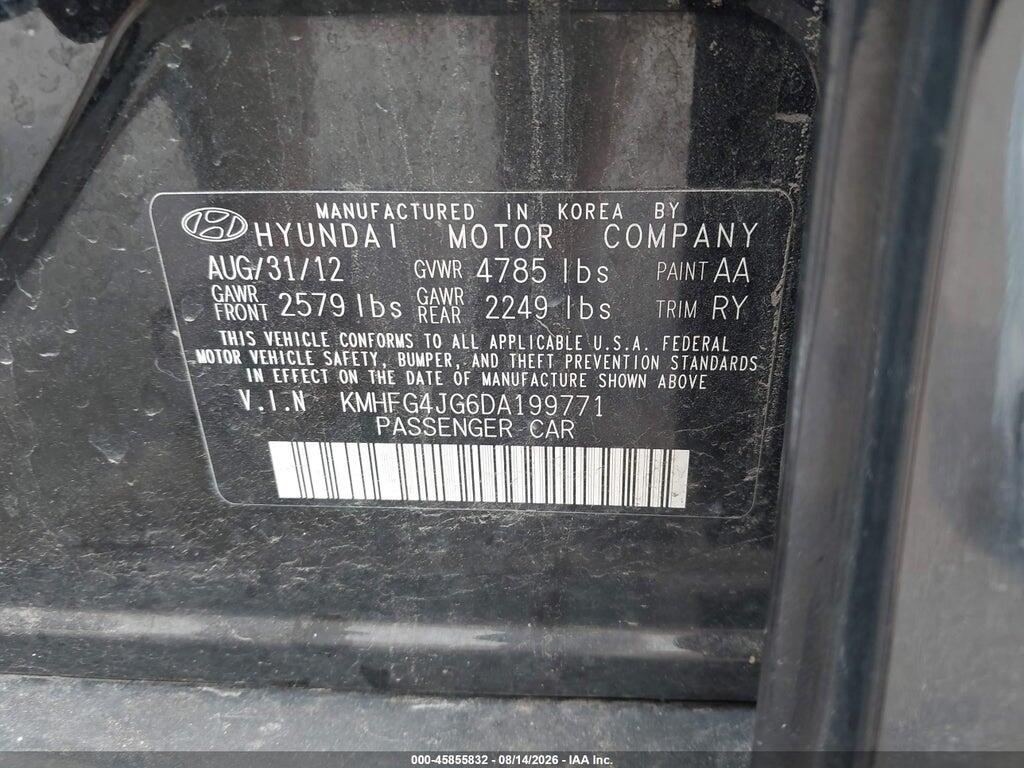 KMHFG4JG6DA199771 2013 HYUNDAI AZERA photo no. 9