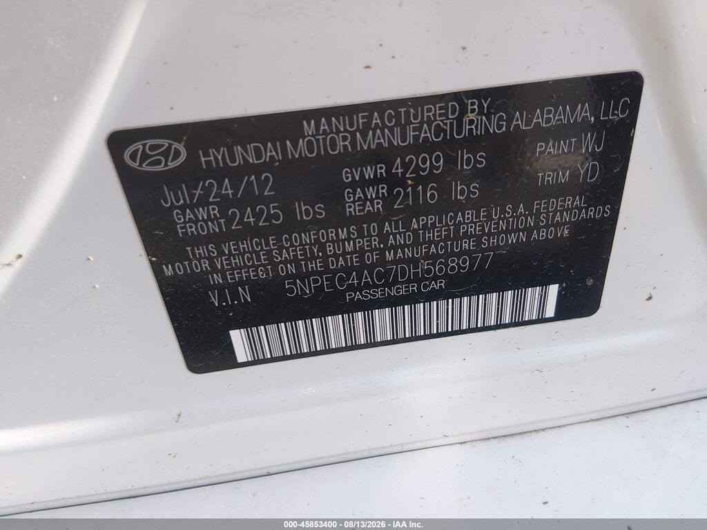 5NPEC4AC7DH568977 2013 HYUNDAI SONATA photo no. 9