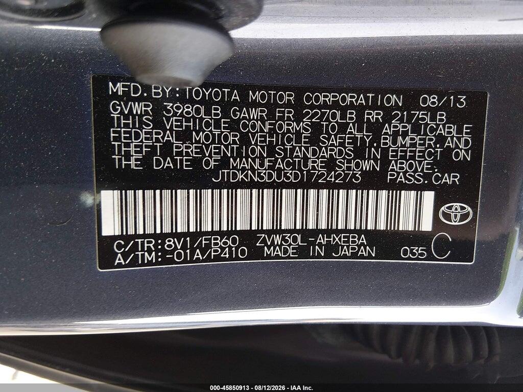 JTDKN3DU3D1724273 2013 TOYOTA PRIUS photo no. 9