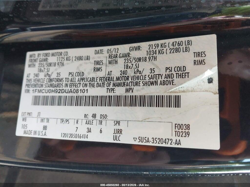1FMCU0H92DUA08101 2013 FORD ESCAPE photo no. 9