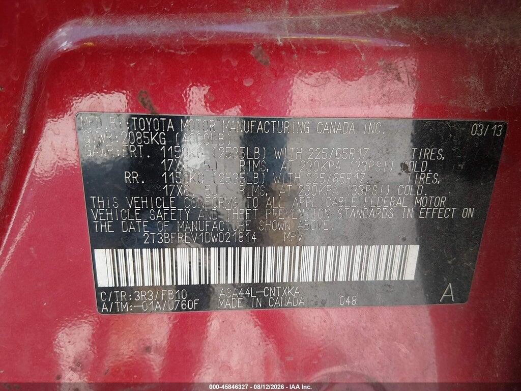 2T3BFREV1DW021814 2013 TOYOTA RAV4 photo no. 9
