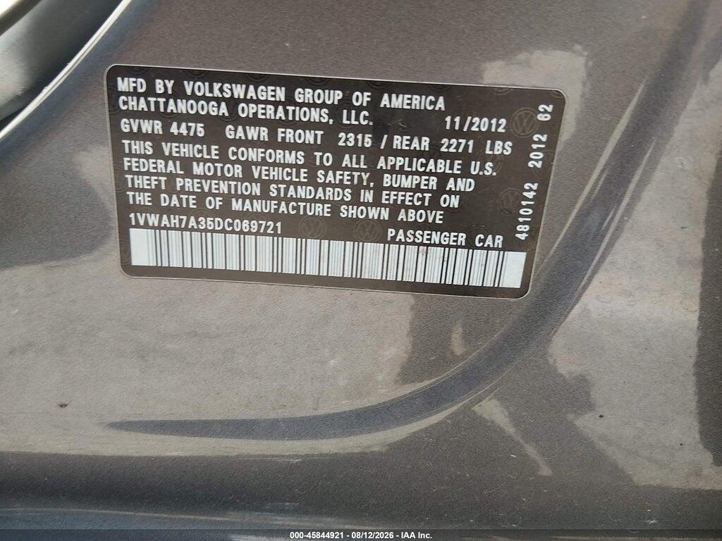 1VWAH7A35DC069721 2013 VOLKSWAGEN PASSAT photo no. 9