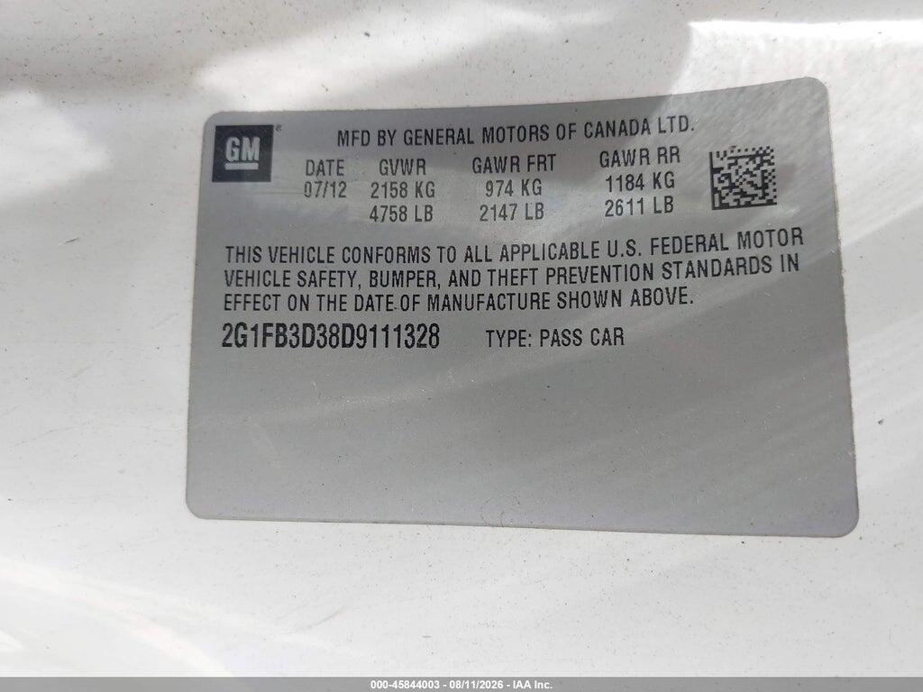 2G1FB3D38D9111328 2013 CHEVROLET CAMARO photo no. 9