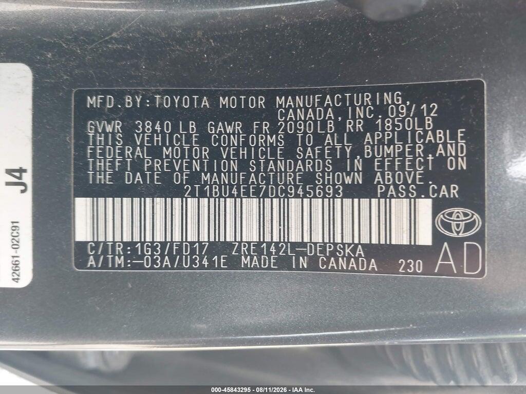 2T1BU4EE7DC945693 2013 TOYOTA COROLLA photo no. 9