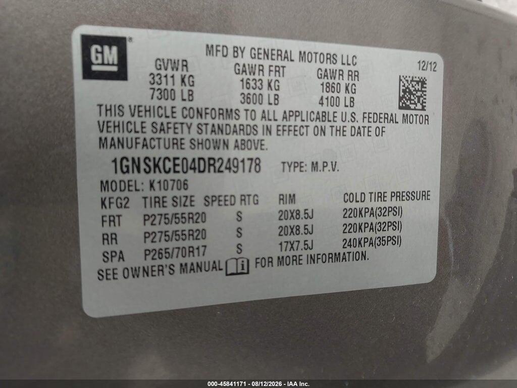 1GNSKCE04DR249178 2013 CHEVROLET TAHOE photo no. 9