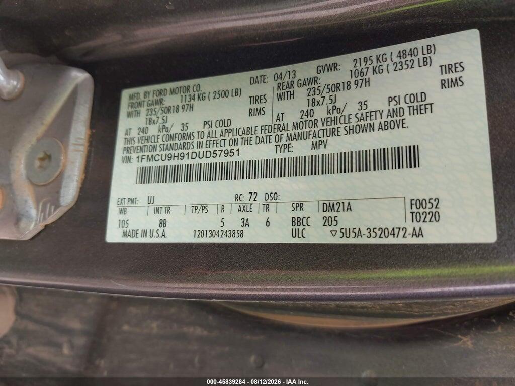 1FMCU9H91DUD57951 2013 FORD ESCAPE photo no. 9