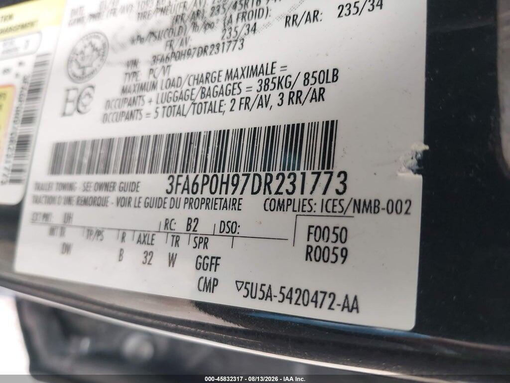 3FA6P0H97DR231773 2013 FORD FUSION photo no. 9