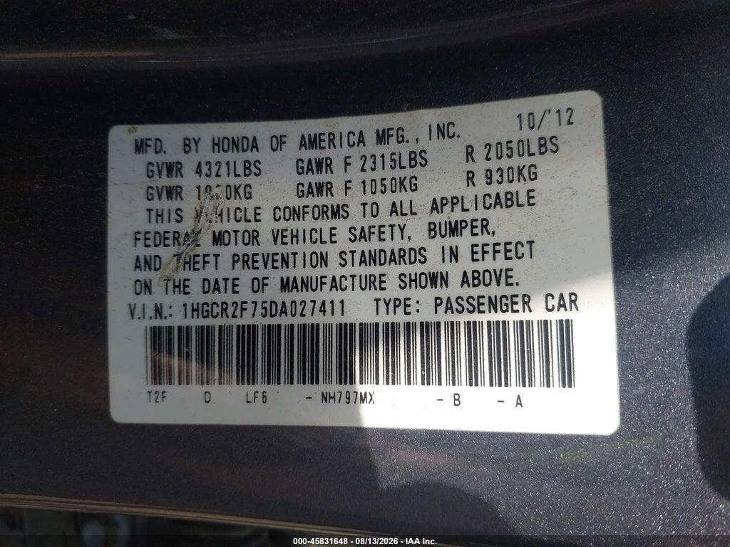1HGCR2F75DA027411 2013 HONDA ACCORD photo no. 9