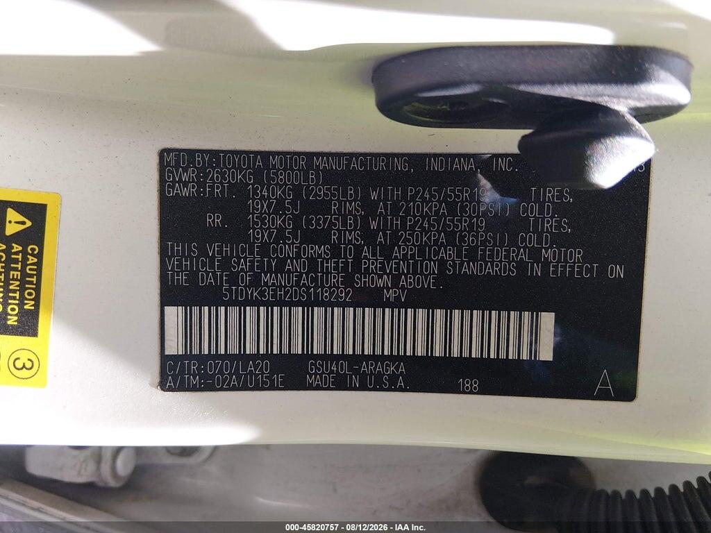 5TDYK3EH2DS118292 2013 TOYOTA HIGHLANDER photo no. 9