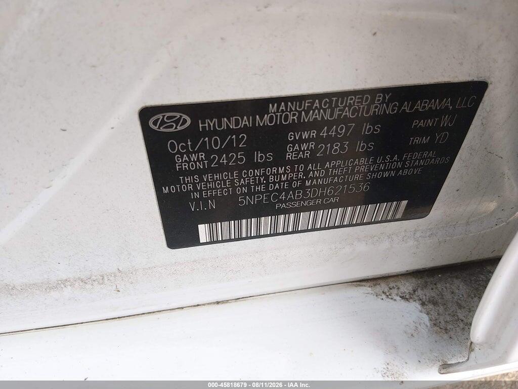 5NPEC4AB3DH621536 2013 HYUNDAI SONATA photo no. 9