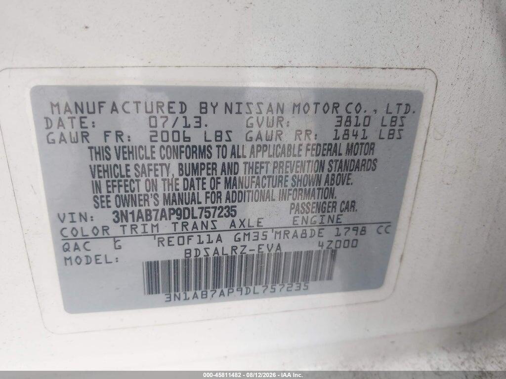 3N1AB7AP9DL757235 2013 NISSAN SENTRA photo no. 9