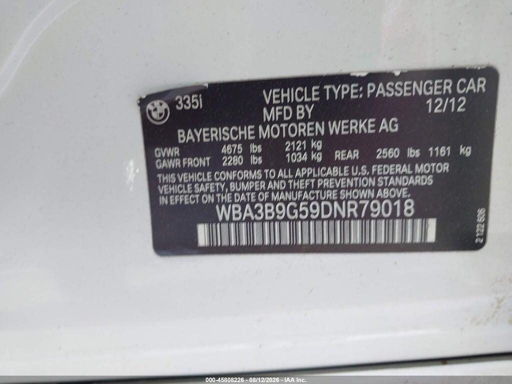 WBA3B9G59DNR79018 2013 BMW 335I photo no. 9