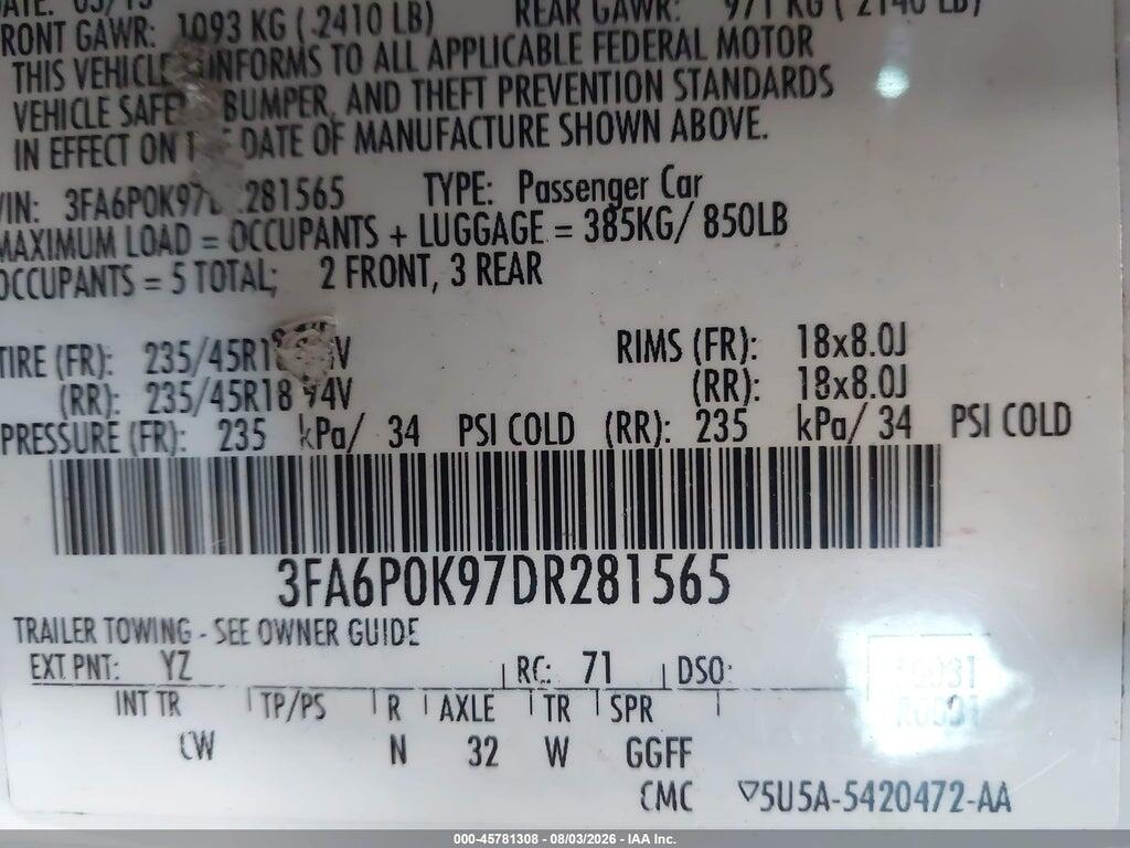 3FA6P0K97DR281565 2013 FORD FUSION photo no. 9