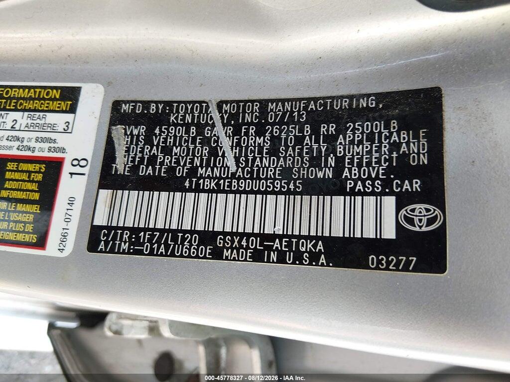 4T1BK1EB9DU059545 2013 TOYOTA AVALON photo no. 9