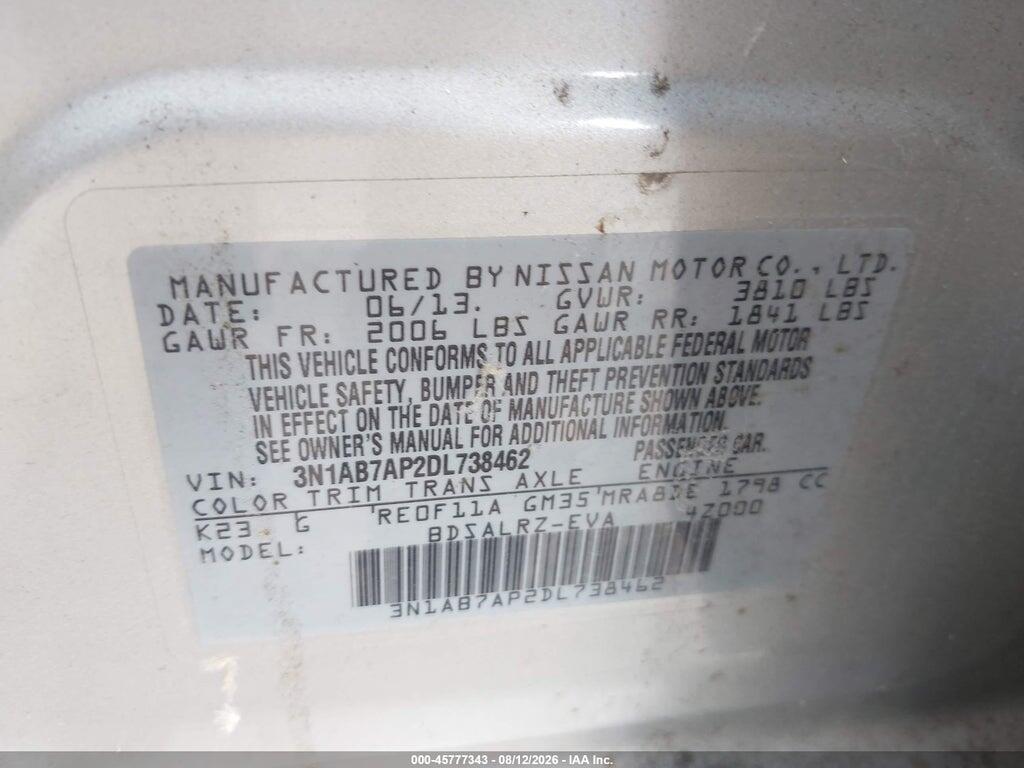 3N1AB7AP2DL738462 2013 NISSAN SENTRA photo no. 9