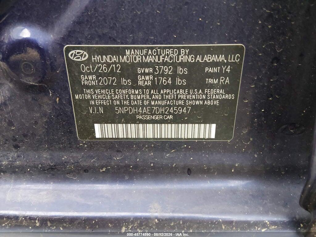 5NPDH4AE7DH245947 2013 HYUNDAI ELANTRA photo no. 9