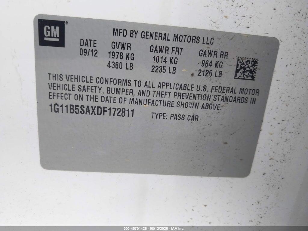 1G11B5SAXDF172811 2013 CHEVROLET MALIBU photo no. 9