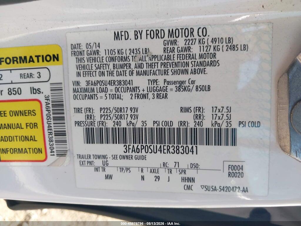 3FA6P0SU4ER383041 2014 FORD FUSION ENERGI photo no. 9