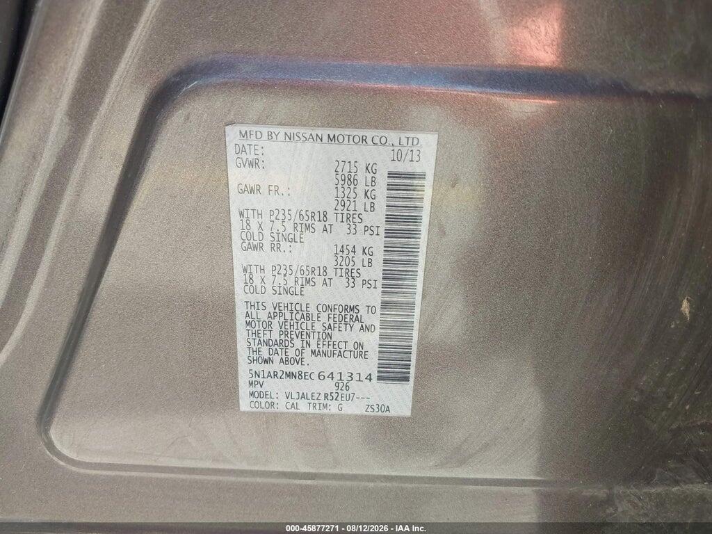 5N1AR2MN8EC641314 2014 NISSAN PATHFINDER photo no. 9