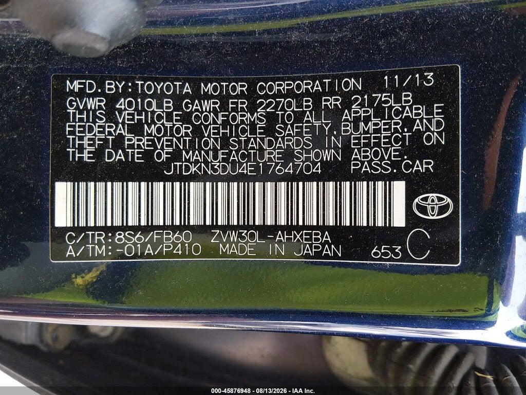 JTDKN3DU4E1764704 2014 TOYOTA PRIUS photo no. 9