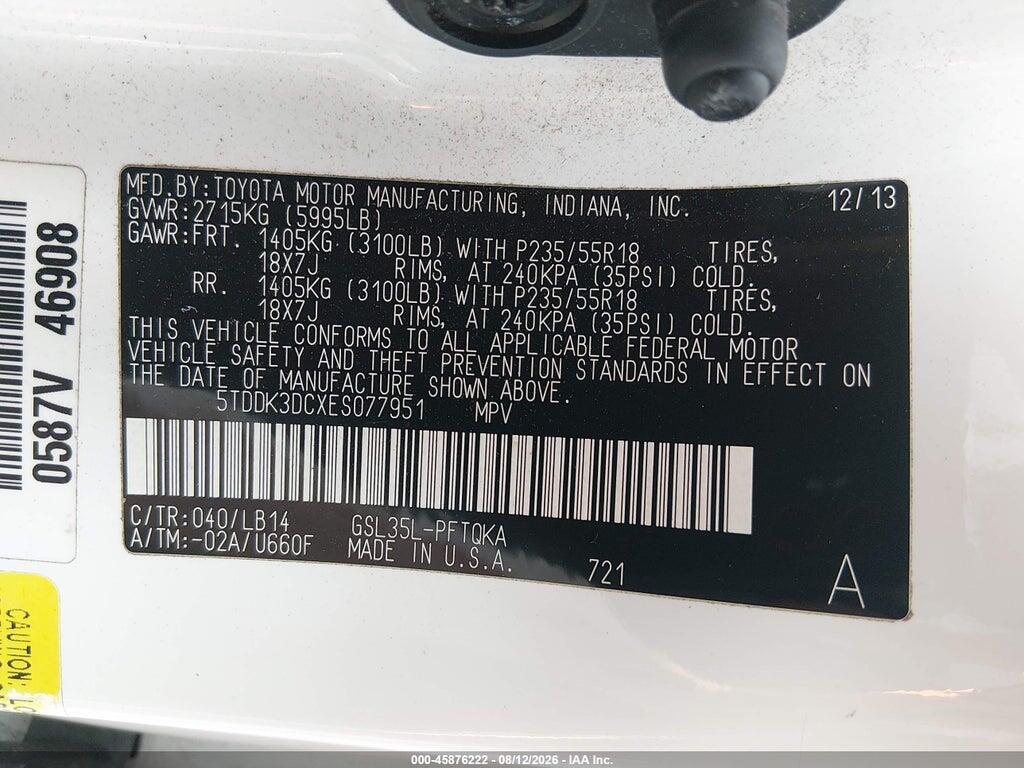 5TDDK3DCXES077951 2014 TOYOTA SIENNA photo no. 9