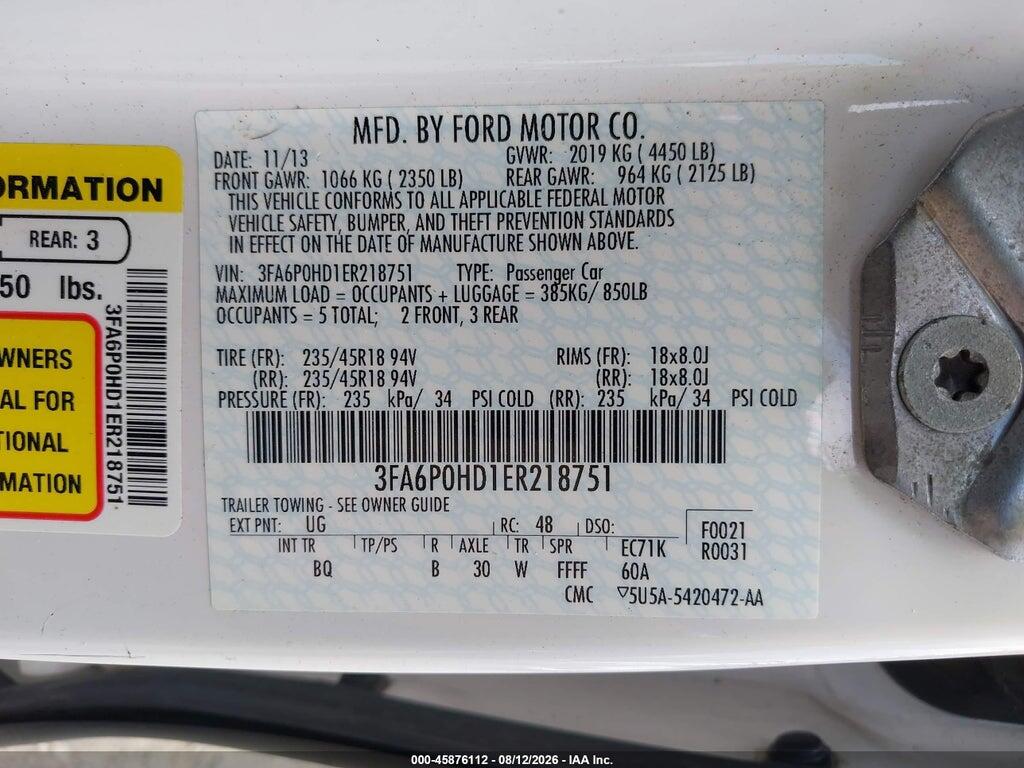 3FA6P0HD1ER218751 2014 FORD FUSION photo no. 9