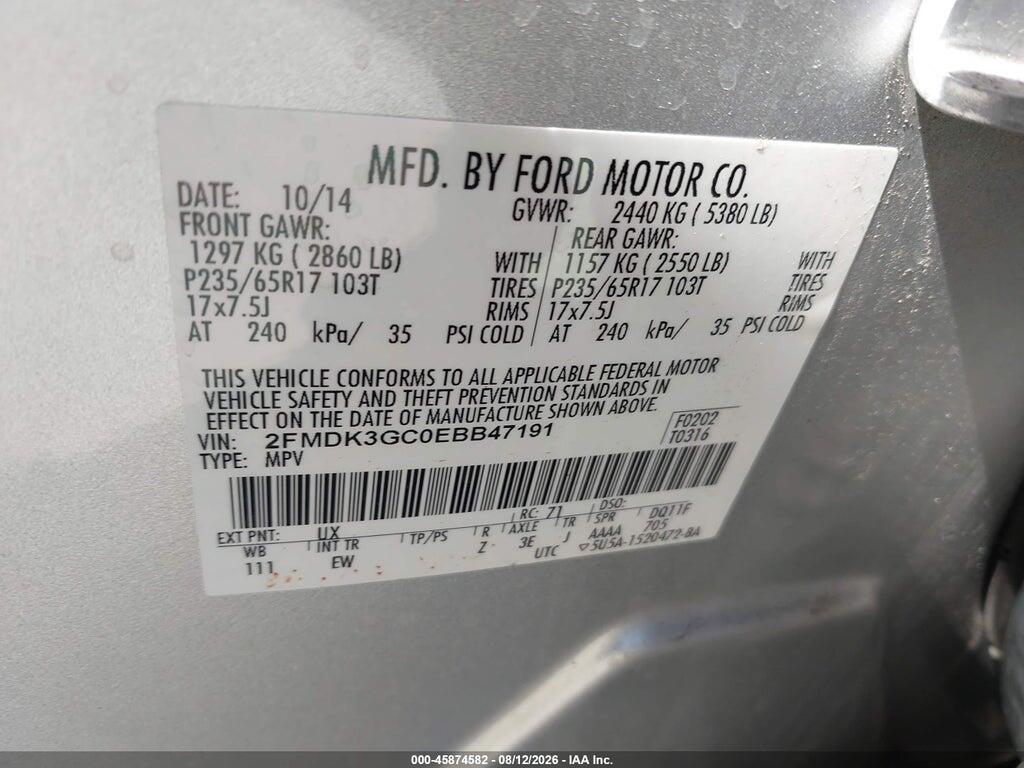 2FMDK3GC0EBB47191 2014 FORD EDGE photo no. 9