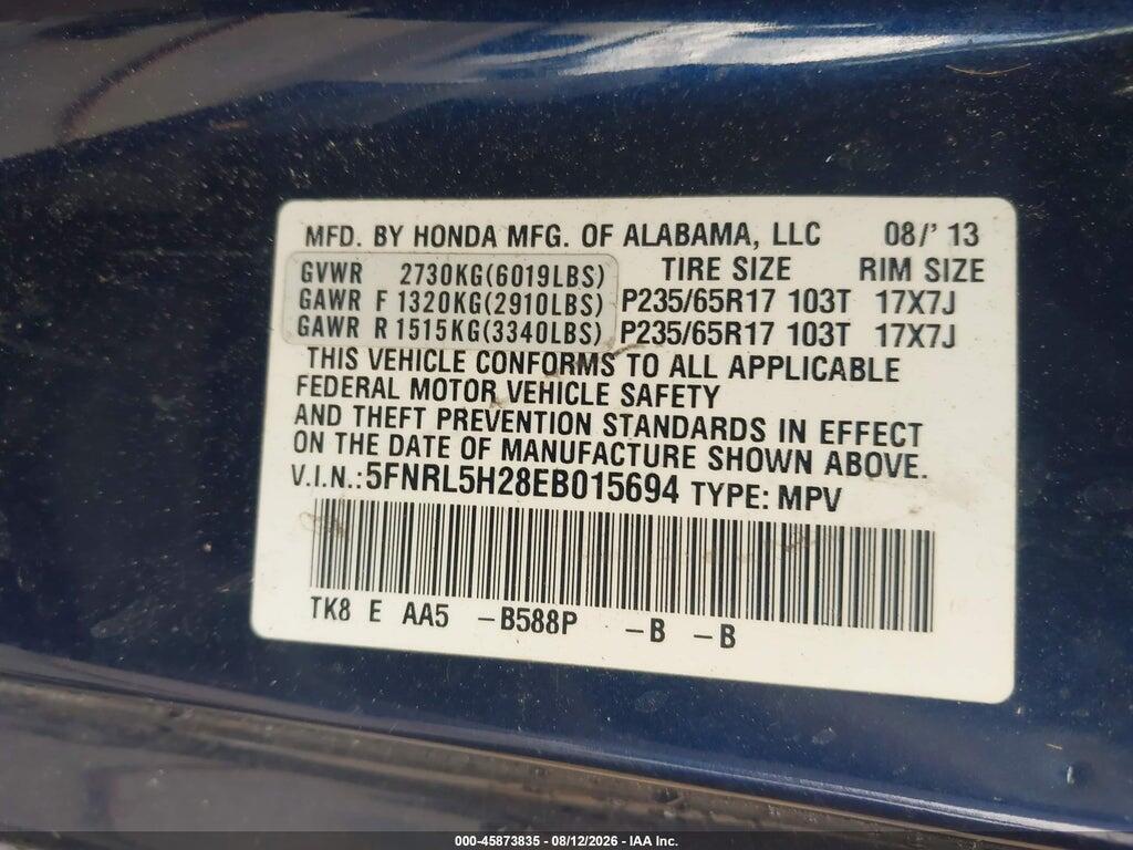 5FNRL5H28EB015694 2014 HONDA ODYSSEY photo no. 9