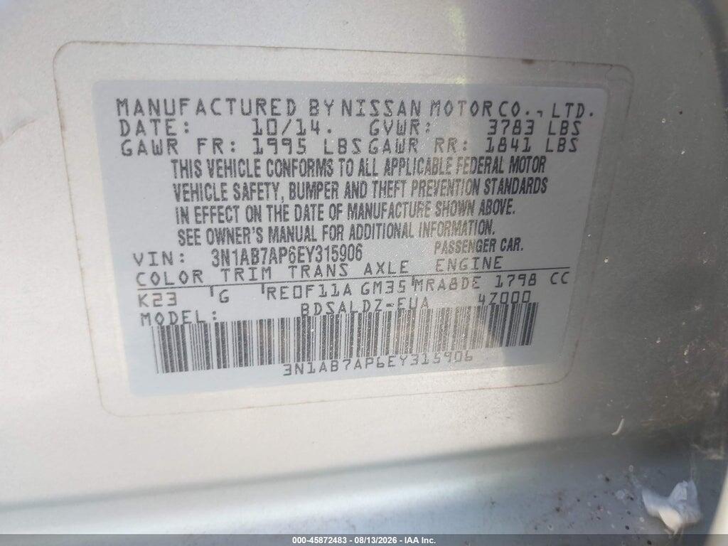 3N1AB7AP6EY315906 2014 NISSAN SENTRA photo no. 9