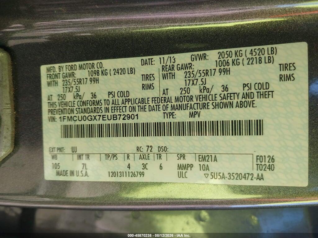 1FMCU0GX7EUB72901 2014 FORD ESCAPE photo no. 9