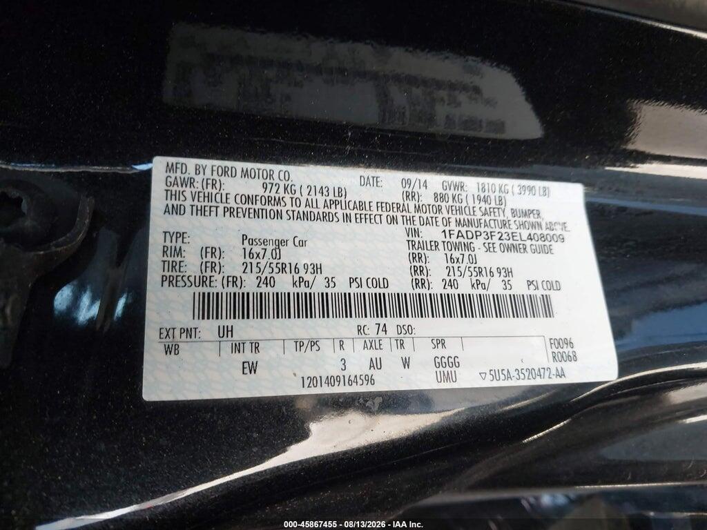 1FADP3F23EL408009 2014 FORD FOCUS photo no. 9