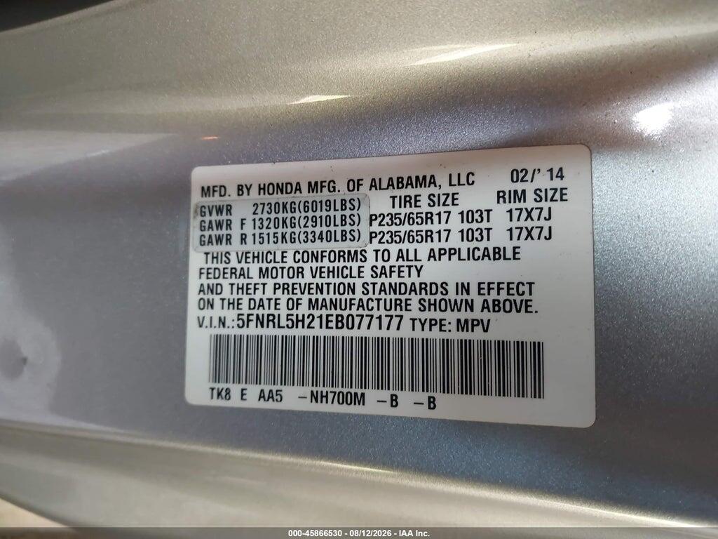 5FNRL5H21EB077177 2014 HONDA ODYSSEY photo no. 9