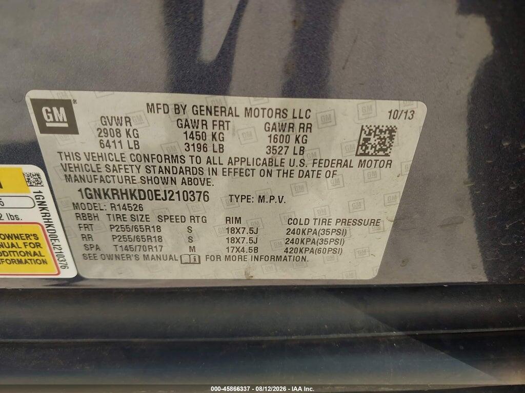 1GNKRHKD0EJ210376 2014 CHEVROLET TRAVERSE photo no. 9
