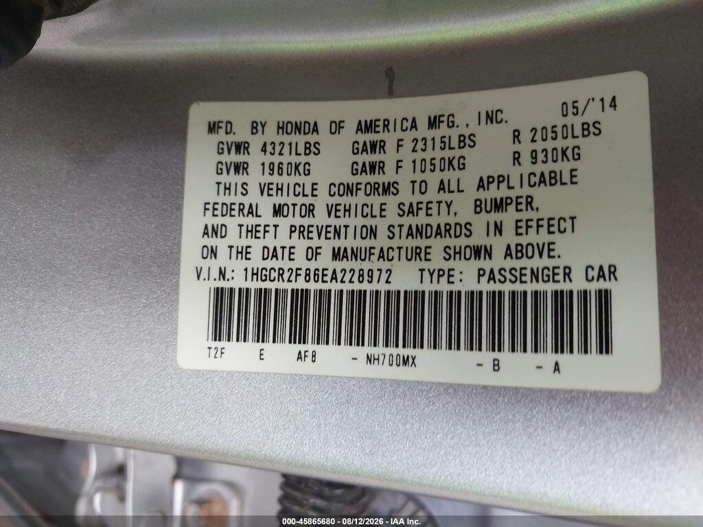 1HGCR2F86EA228972 2014 HONDA ACCORD photo no. 9