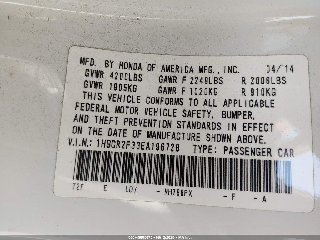 1HGCR2F33EA196728 2014 HONDA ACCORD photo no. 9